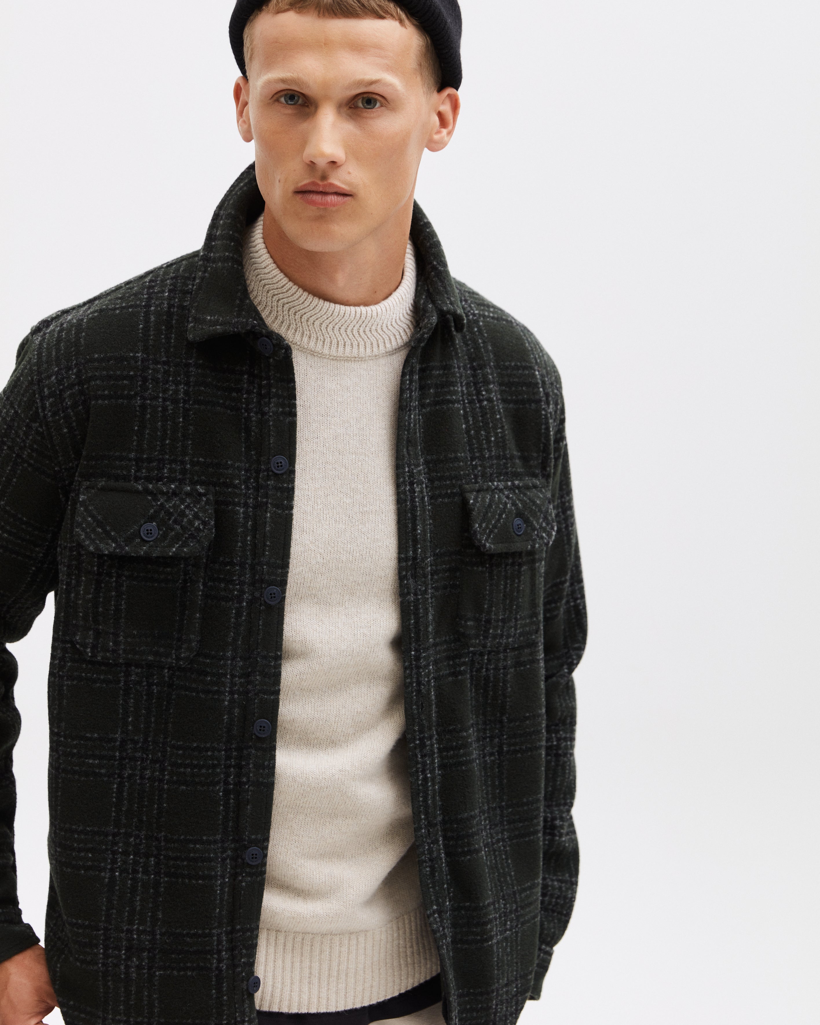 Wool Blend Check Shirt Jacket