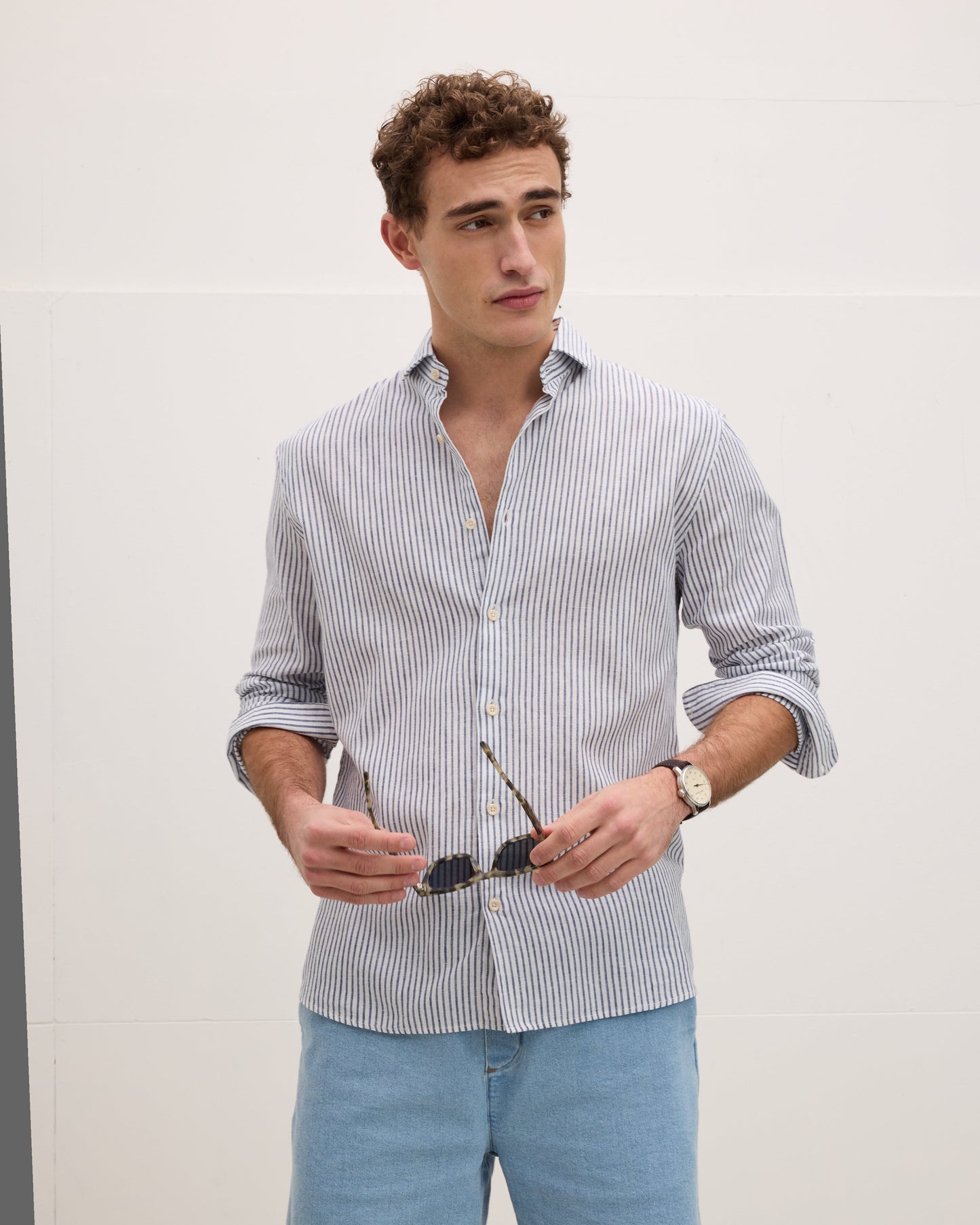 Striped Button-up Linen Shirt